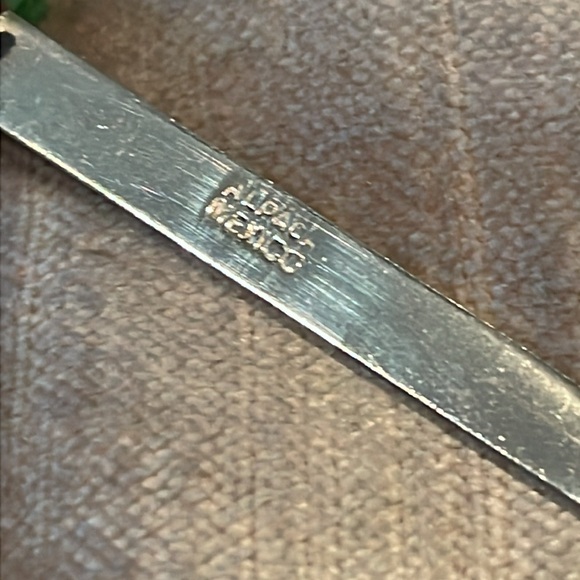 Mexican Green Jade Mayan Calendar Spoon Silver 4 1/4” - Picture 5 of 11